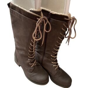 Maurices Nadine Tall Combat Boot Women Size 10 Faux Sherpa Linning Lace Up